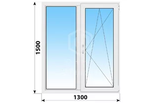 Двухстворчатое пластиковое окно 1300x1500 Г-ПО