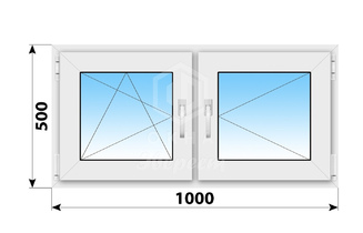 Двухстворчатое пластиковое окно 1000x500 ПО-П