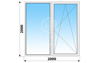 Двухстворчатое пластиковое окно 2000x2000 Г-ПО