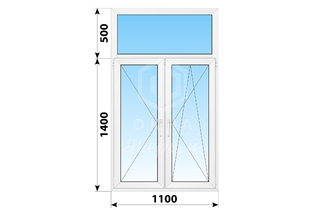 Двухстворчатое пластиковое окно с глухой фрамугой 1100x1900 П-ПО