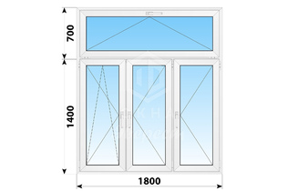 Трехстворчатое пластиковое окно с откидной фрамугой 1800x2100 ПО-П-П